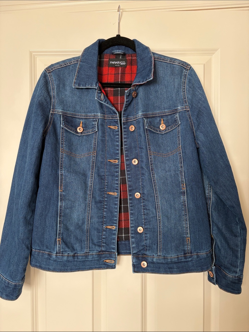 Parasuco Blue Denim Jacket with Red Plaid Lining